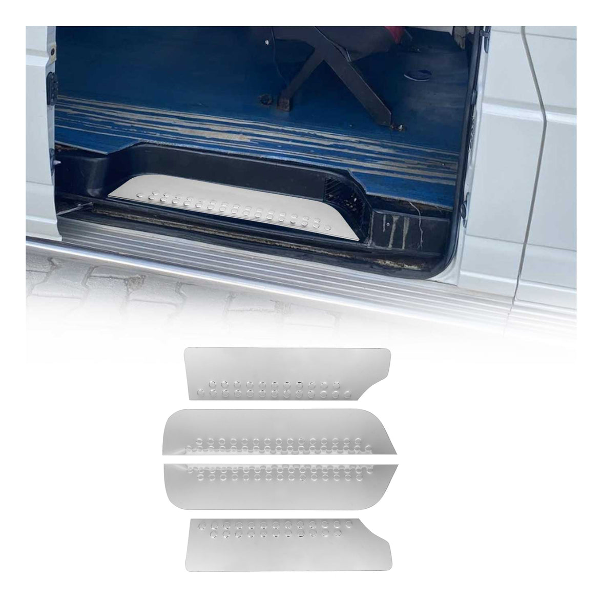 K-7521092N Normal Stainless Steel Gloss Door Sill Cover for 1990-2003 Volkswagen Transporter T4, Silver - 2 Piece