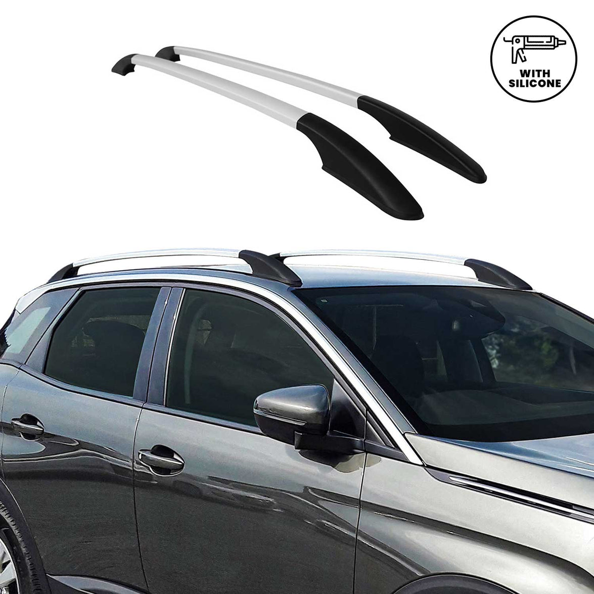 7007934 Solid Stick Aluminum Roof Rail Rack for 2012 Audi A3, Gray - 2 Piece