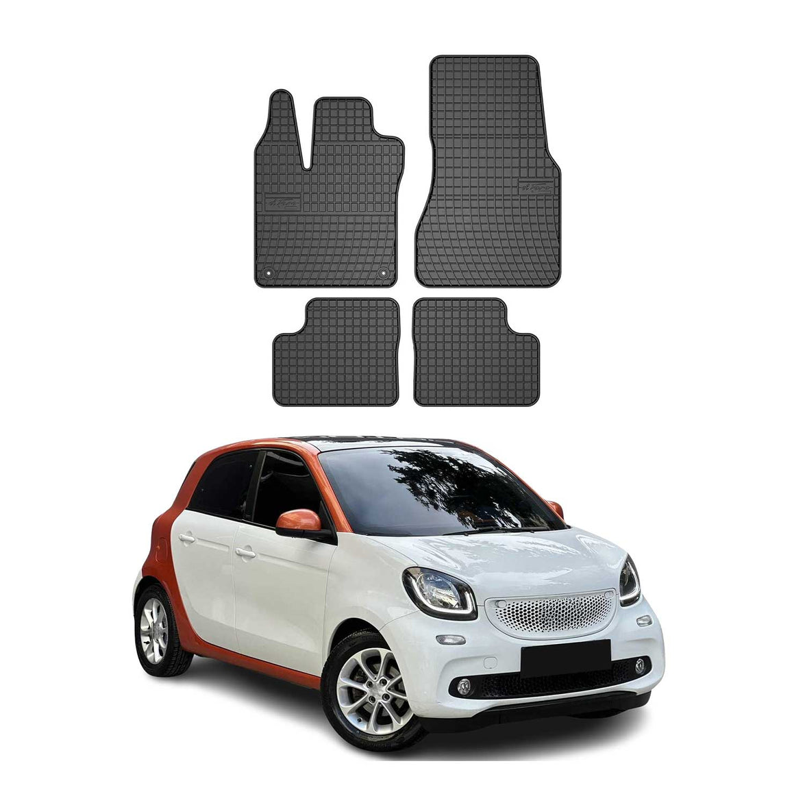 4752484 HB El Toro Rubber Floor Mat for 2014-2020 Smart Forfour II, Black - 4 Piece