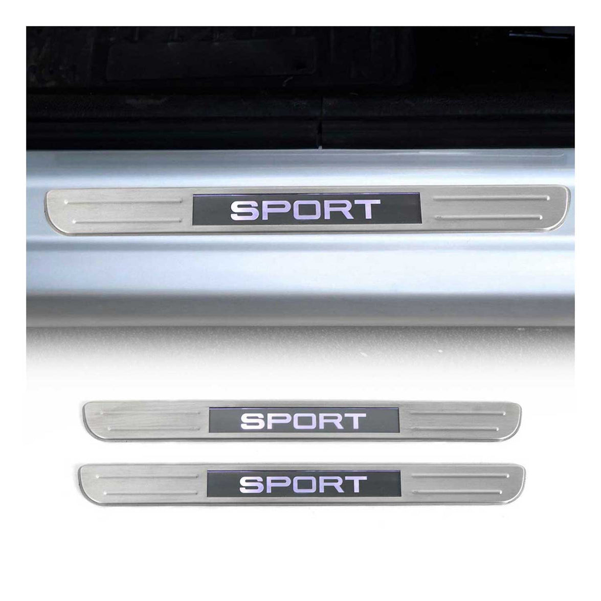 9696090LST 45 cm Sport LED Stainless Steel Brushed Door Sill Cover for 2013-2016 Ford Escape, Silver - 2 Piece