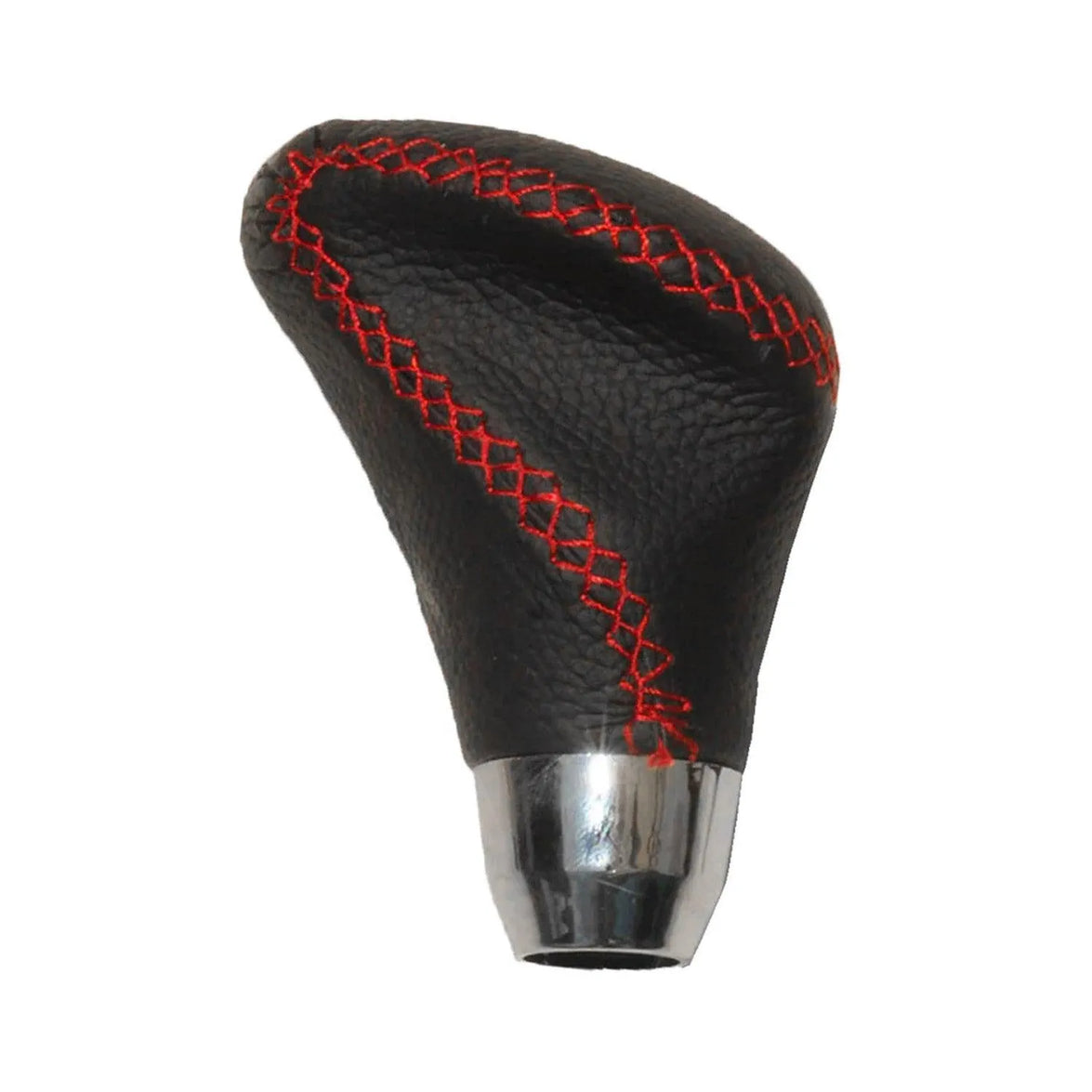 Picture of Omac USA 96AM-140-21027 Black PU Leather Red Stitching Chrome Auto Car Gear Shift Knob with Shifter Lever