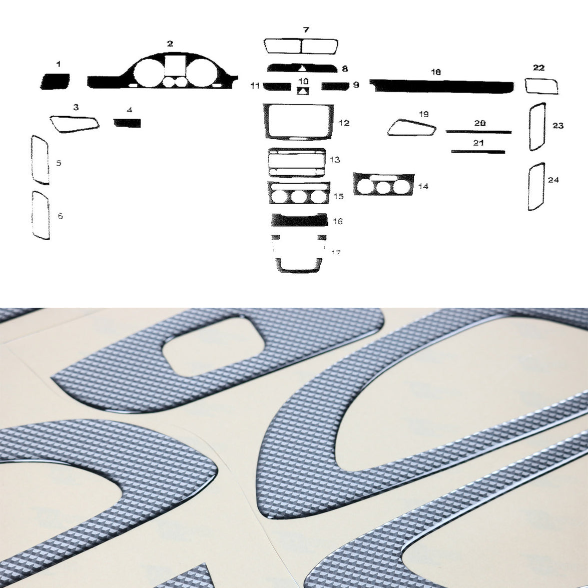 7505DK001C Sedan Carbon Dashboard Kit for 2005-2009 Volkswagen Passat B6 - 21 Piece