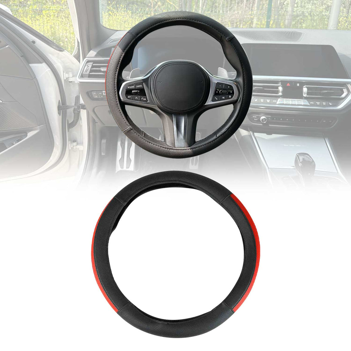OMAC9638DKF45 38-40 cm Steering Wheel Cover, Half Moon Red