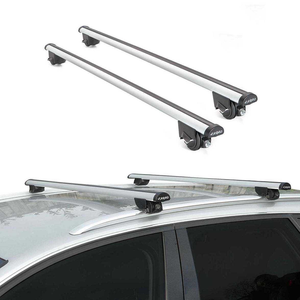 9696FRB7120 Beamar 7-120 Aluminum Universal Roof Rack Cross Bar for 2011-2023 Fiat Panda, Gray - 2 Piece