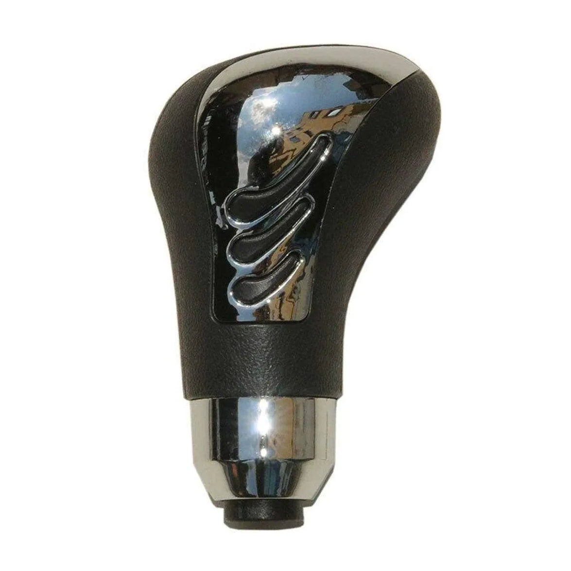 Picture of Omac USA 96AM-140-1026 Black PU Leather Chrome Design Auto Car Gear Shift Knob with Shifter Handle