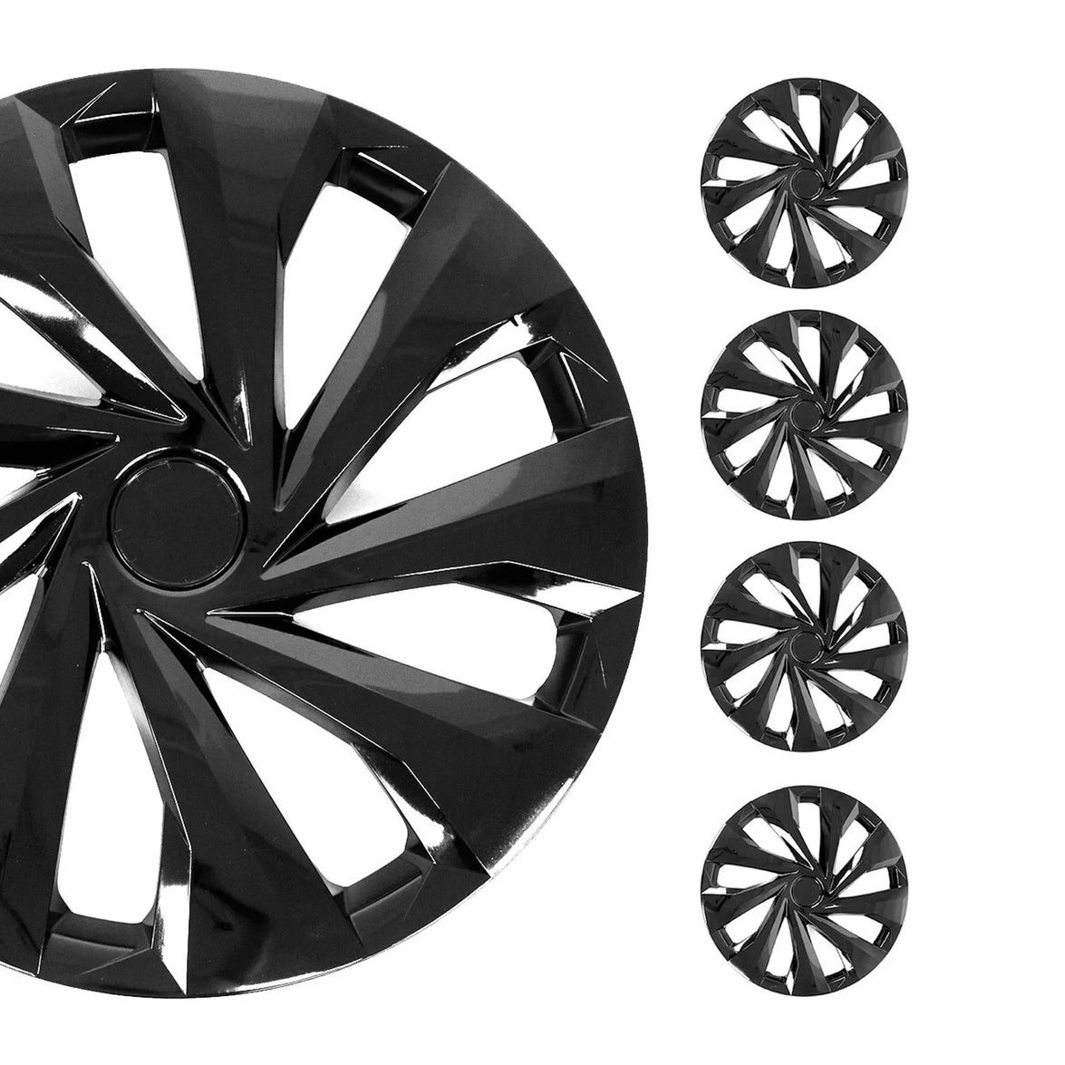 96HCA189B 15 in. Hub Caps Wheel Cover, Black - 4 Piece