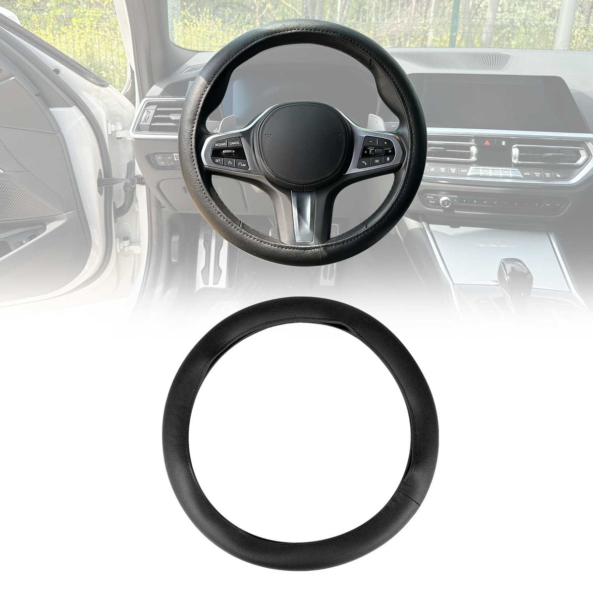 OMAC9638DKF01 38-40 cm Steering Wheel Cover, Black