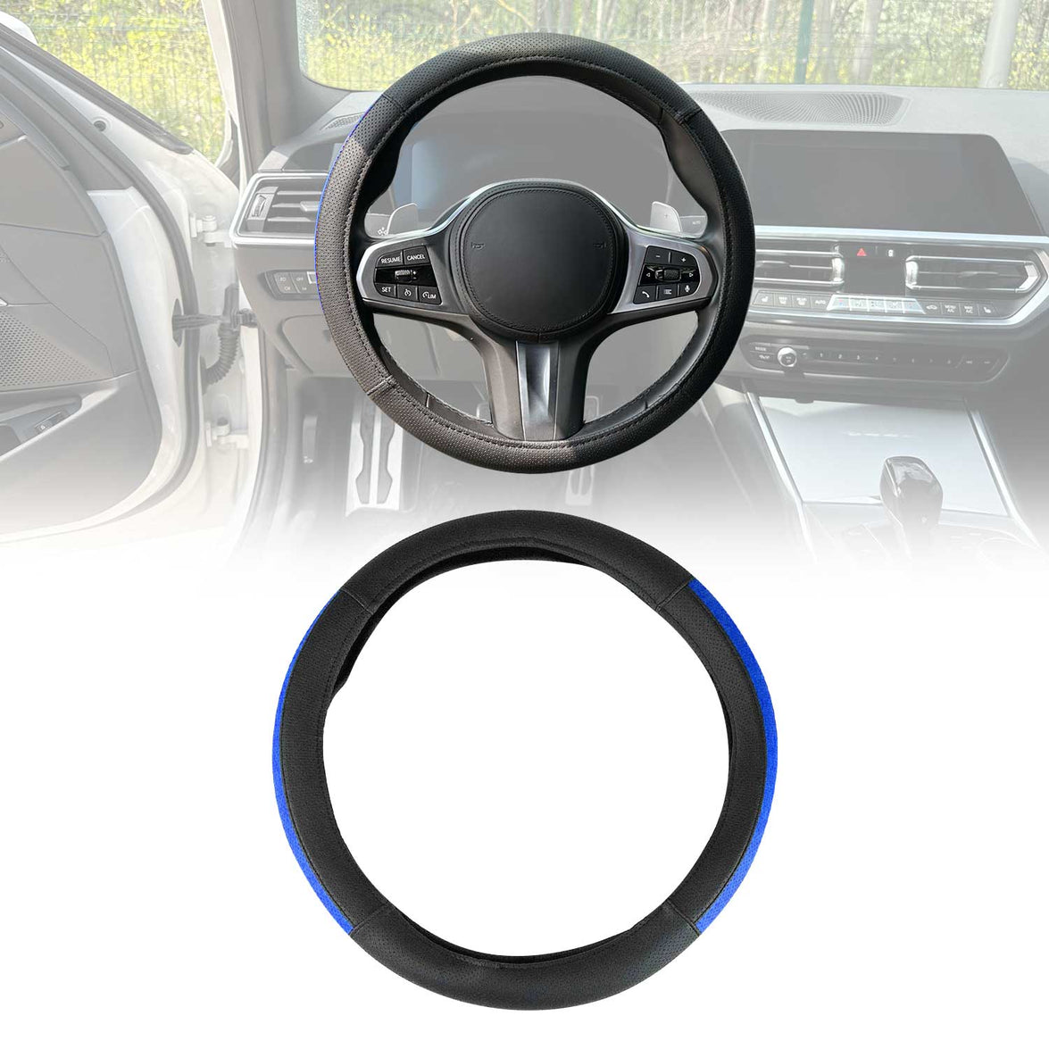 OMAC9638DKF47 38-40 cm Steering Wheel Cover, Half Moon Blue