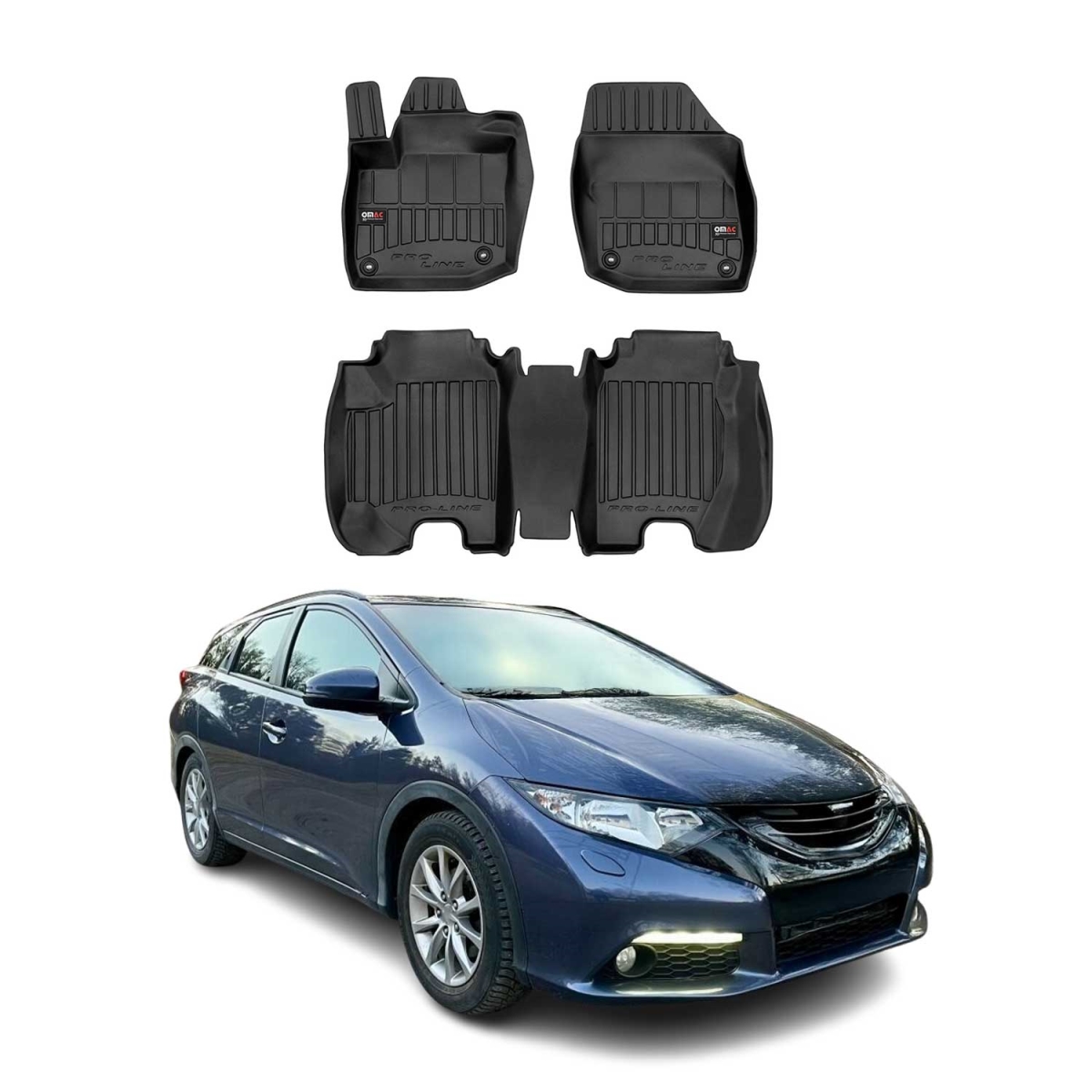 3402454 Premium Car Floor Mats for 2012-2016 Honda Civic Hatchback Tourer, Black - 3 Piece