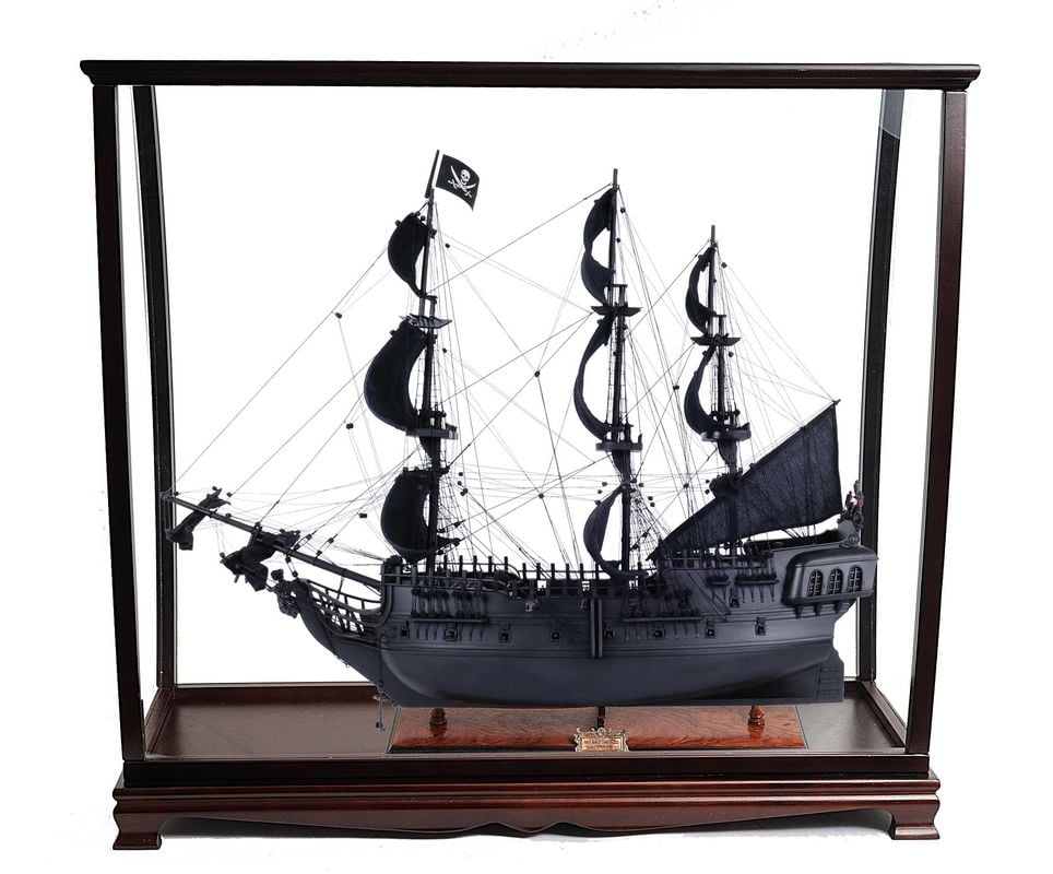 Picture of Old Modern Handicrafts T295A Black Pearl Pirate Ship Large with Table Top Display Case