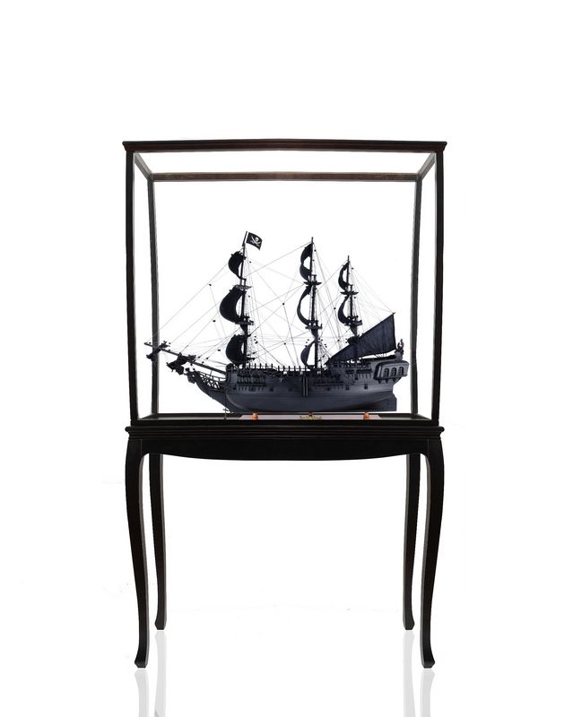 Picture of Old Modern Handicrafts T295B Black Pearl Pirate Ship Large with Floor Display Case