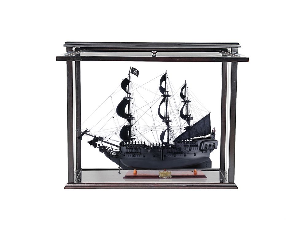 Picture of Old Modern Handicrafts T305B Black Pearl Pirate Ship Midsize with Display Case Front Open