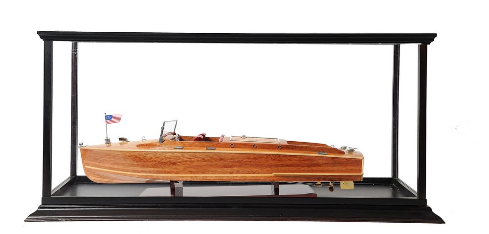 Picture of Old Modern Handicrafts B033A Chris Craft Runabout Speedboat Model with Display Case - 37.5 x 14 x 15 in.