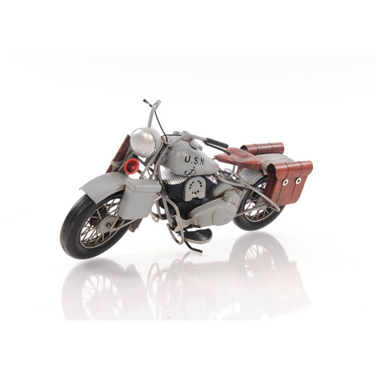 AJ024 1942 Indian Model 741 Grey 1-7 Scale Motorcycle, Grey