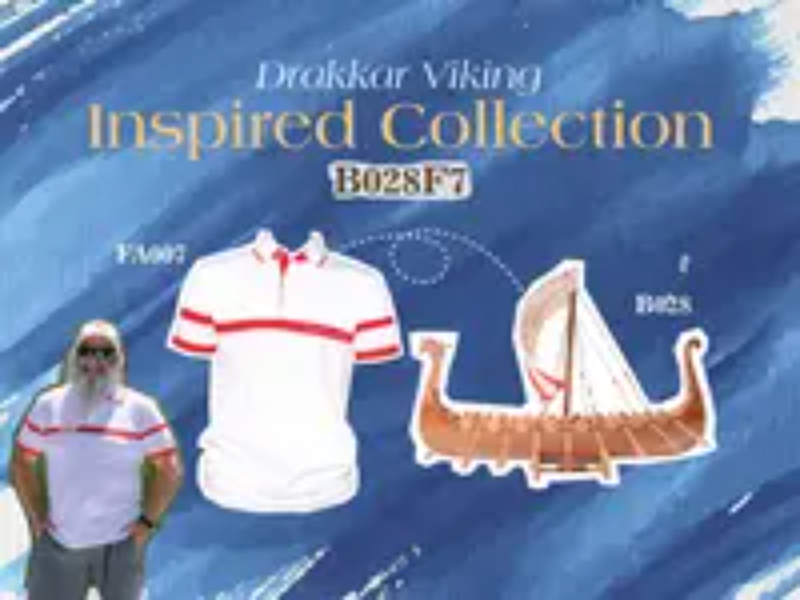 B028F7 Drakkar Viking Combo of Model Ship & Polo Shirt Set
