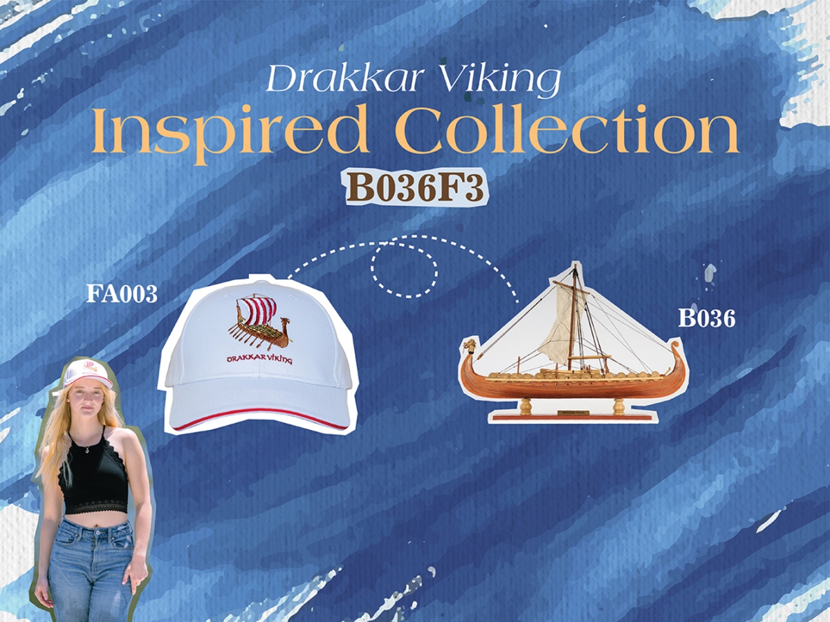 B036F3 Captivating Drakkar Viking Combo of Model Ship & Legendary Hat - Small
