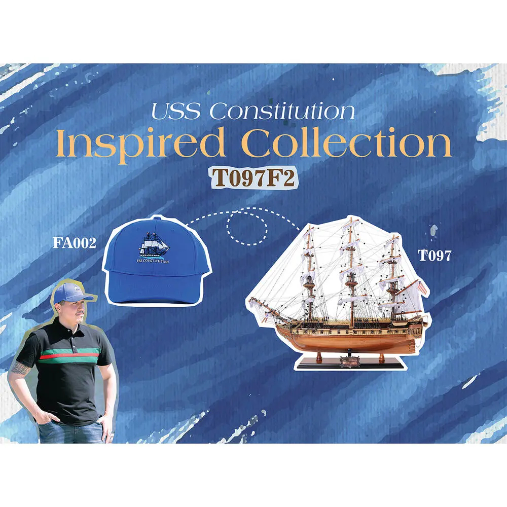 T097F2 Ultimate USS Constitution Combo of Model Ship & Classic Hat - Medium