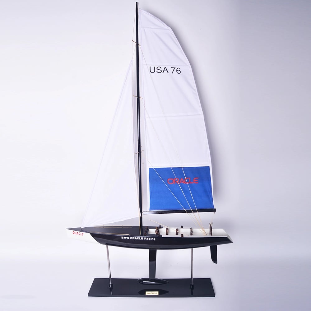 Y173 31 in. BMW Oracle Painted Medium Sailboat Schooner Yacht Model