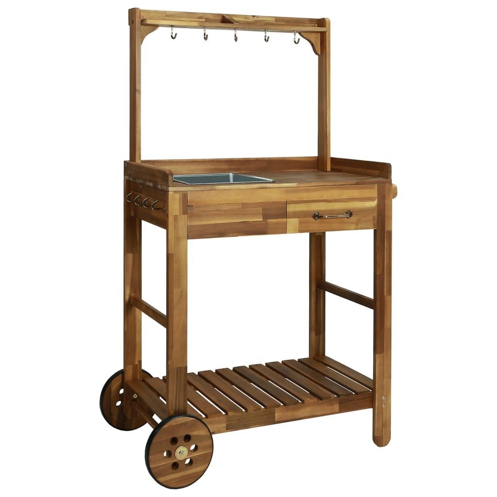 Picture of  CB20432 Outdoor Garden Kitchen Trolley - Solid Acacia Wood
