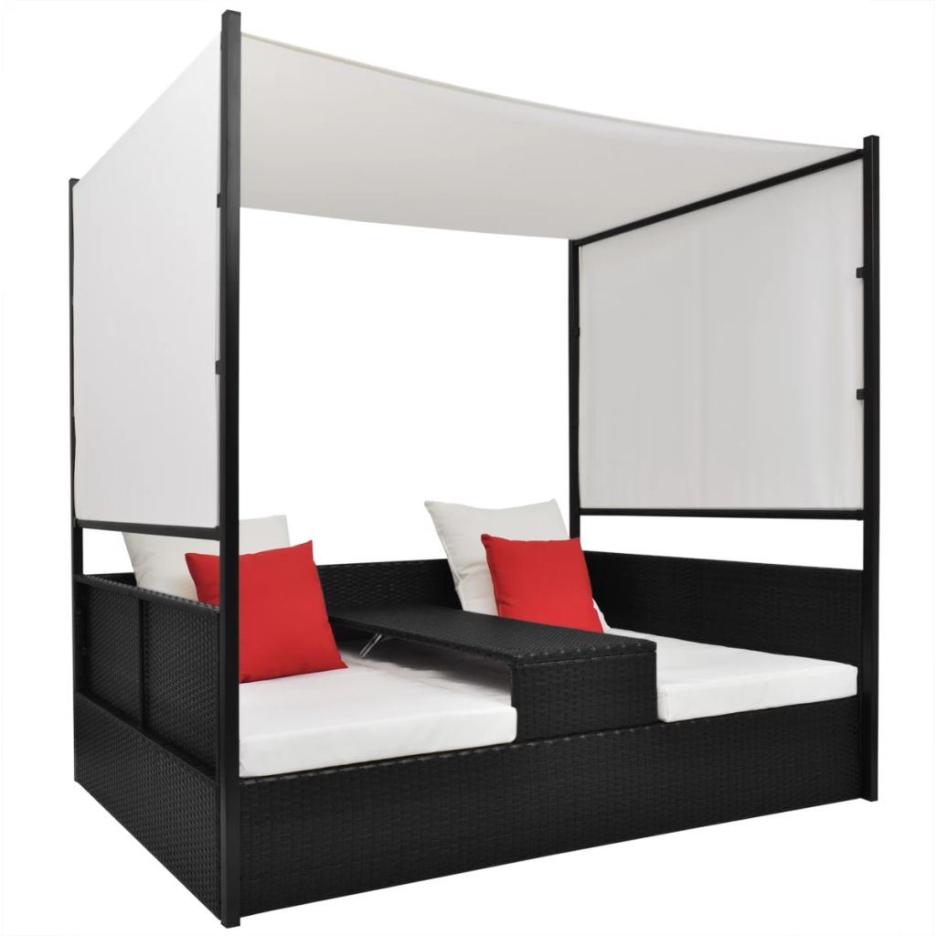 Picture of  CB20669 Outdoor Double Day Bed with Canopy Poly Rattan&#44; Black