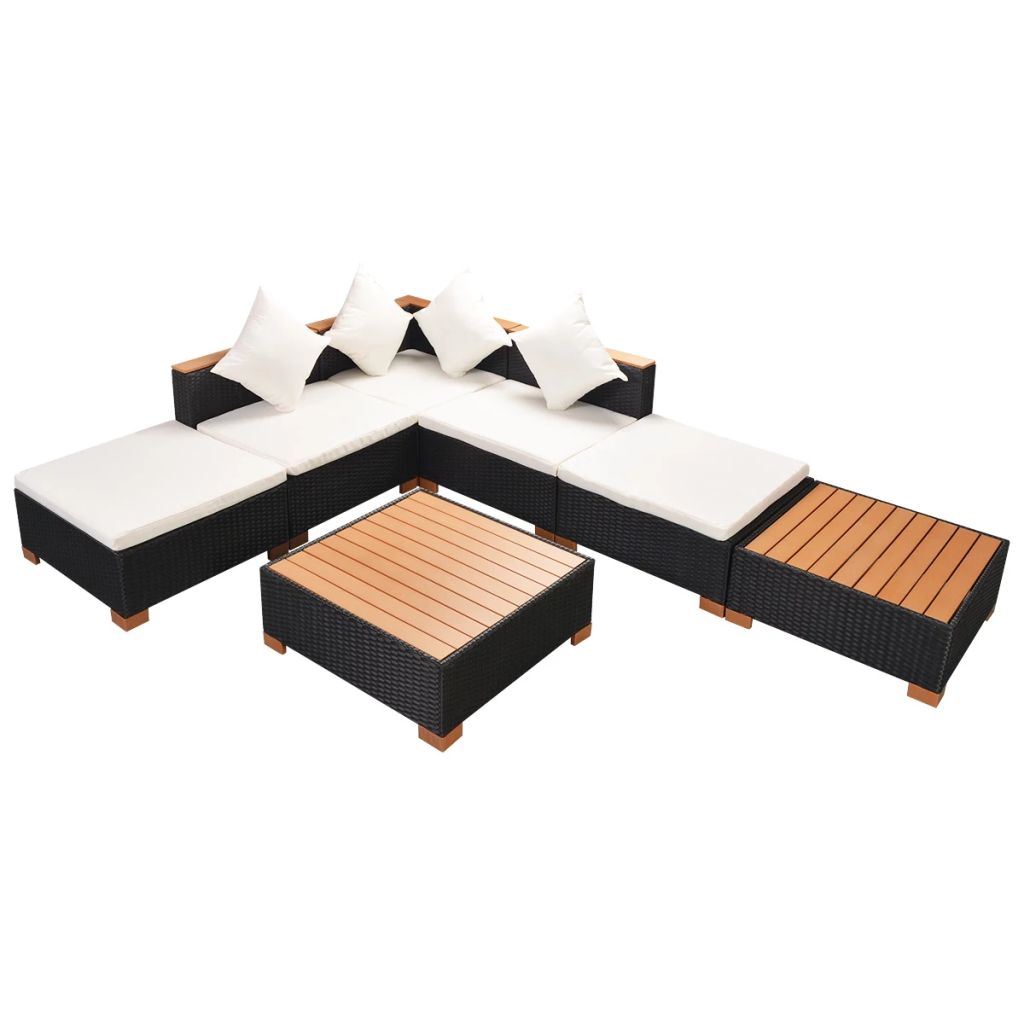 Picture of  CB20741 Poly Rattan WPC Top Outdoor Garden Lounge Set&#44; Black