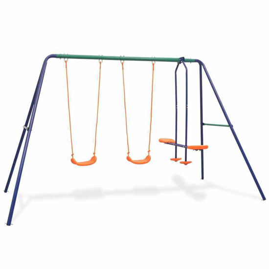 Picture of OnlineGymShop CB21303 Outdoor Swing Set with 4 Seats&#44; Blue&#44; Green & Orange
