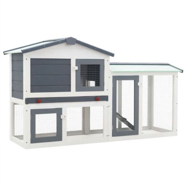Picture of OnlineGymShop CB22120 57.1 x 17.7 x 33.5 in. Outdoor Large Rabbit Hutch&#44; Gray & White Wood