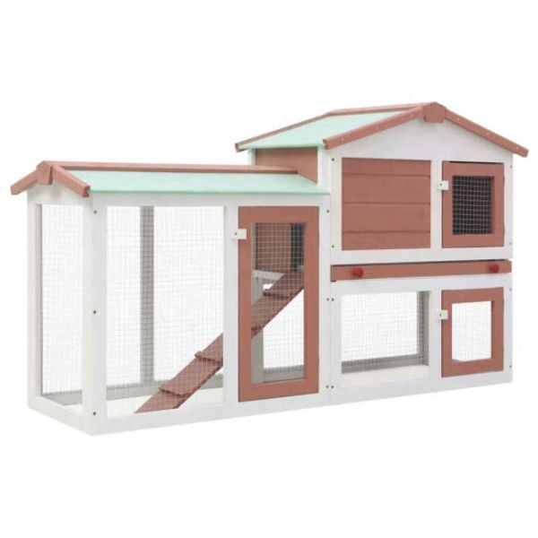 Picture of OnlineGymShop CB22121 57.1 x 17.7 x 33.5 in. Outdoor Large Rabbit Hutch&#44; Brown & White Wood