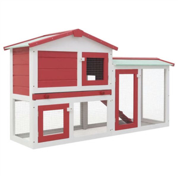 Picture of OnlineGymShop CB22122 57.1 x 17.7 x 33.5 in. Outdoor Large Rabbit Hutch&#44; Red & White Wood