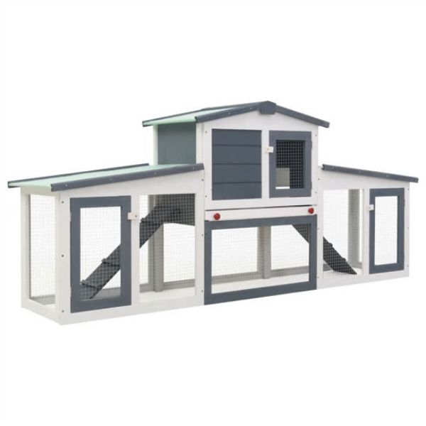 Picture of OnlineGymShop CB22123 80.3 x 17.7 x 33.5 in. Outdoor Large Rabbit Hutch&#44; Gray & White Wood