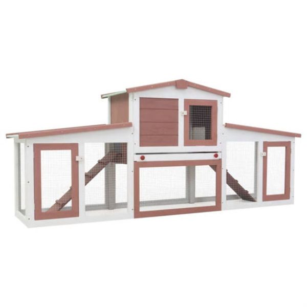 Picture of OnlineGymShop CB22124 80.3 x 17.7 x 33.5 in. Outdoor Large Rabbit Hutch&#44; Brown & White Wood