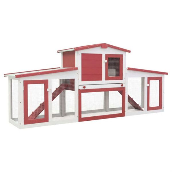 Picture of OnlineGymShop CB22125 80.3 x 17.7 x 33.5 in. Outdoor Large Rabbit Hutch&#44; Red & White Wood