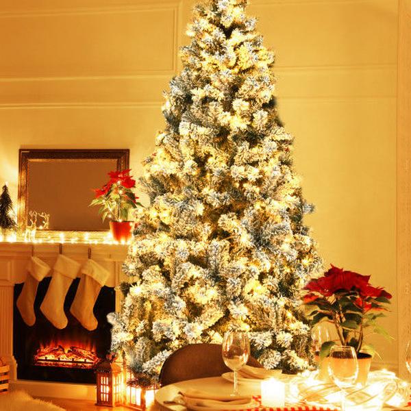 7.5 ft. Christmas Tree with Pre-Lit Snow Flocked
