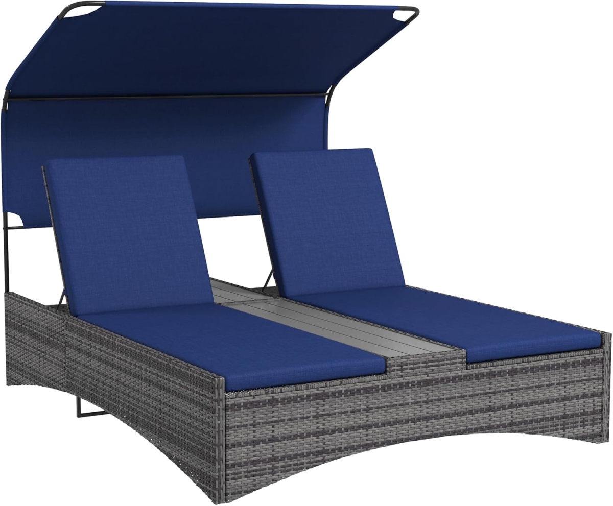 CB24254 Outdoor Rattan Double Sofa with Canopy