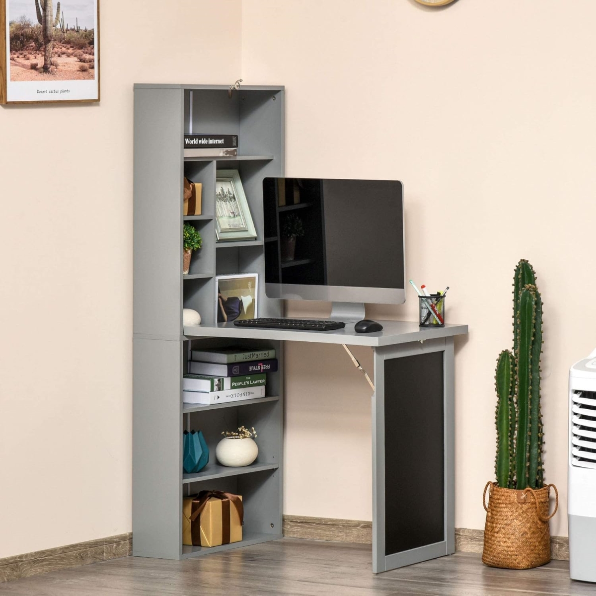 CB24259 Foldable Computer Desk with Shelves