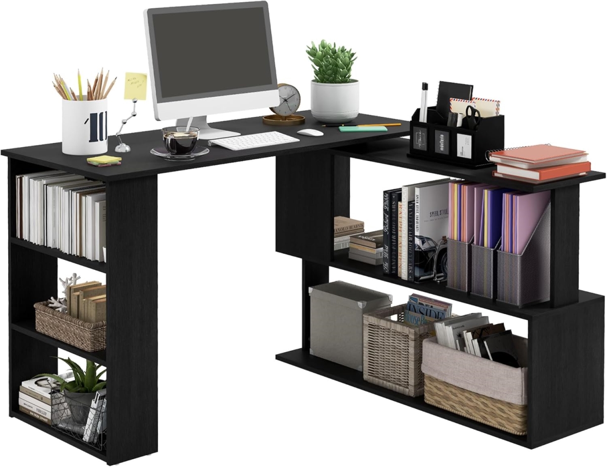 Office L-Shaped Computer Desk with Shelves