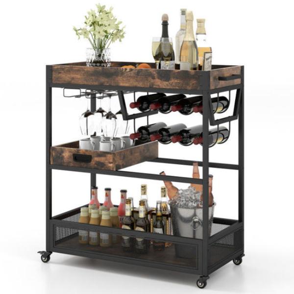 CB24243 Kitchen Serving Cart Rack, Rustic Brown