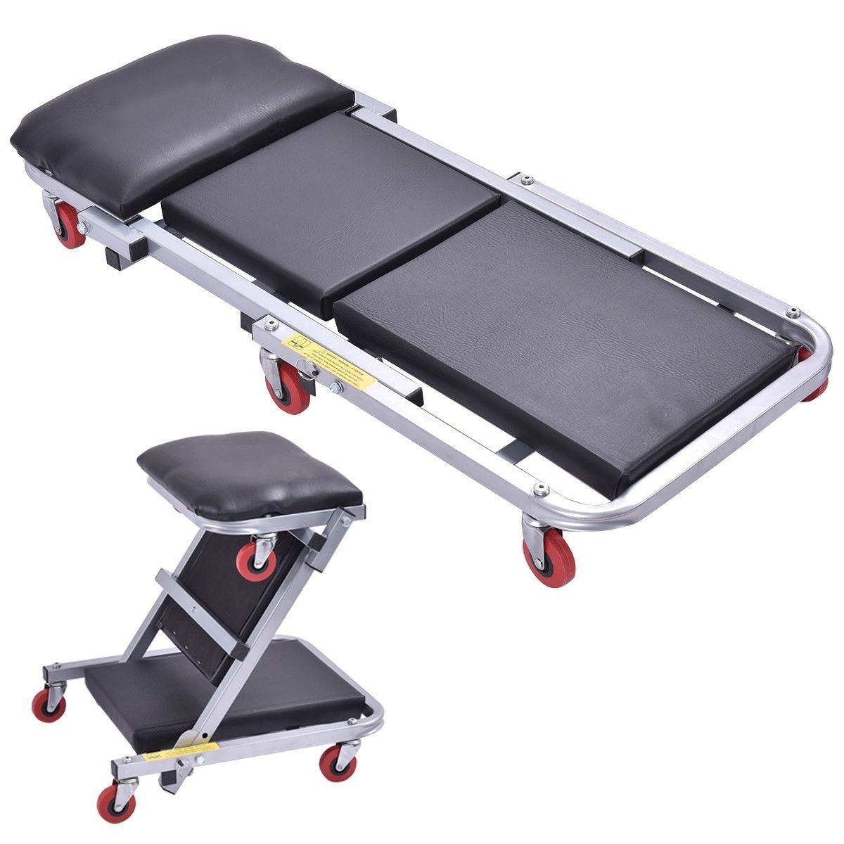 Picture of Online Gym Shop CB17046 6 x 18 x 40 in. 2 in 1 Foldable Mechanics Z Creeper Seat Rolling Chair Garage Work Stool - 40 in.
