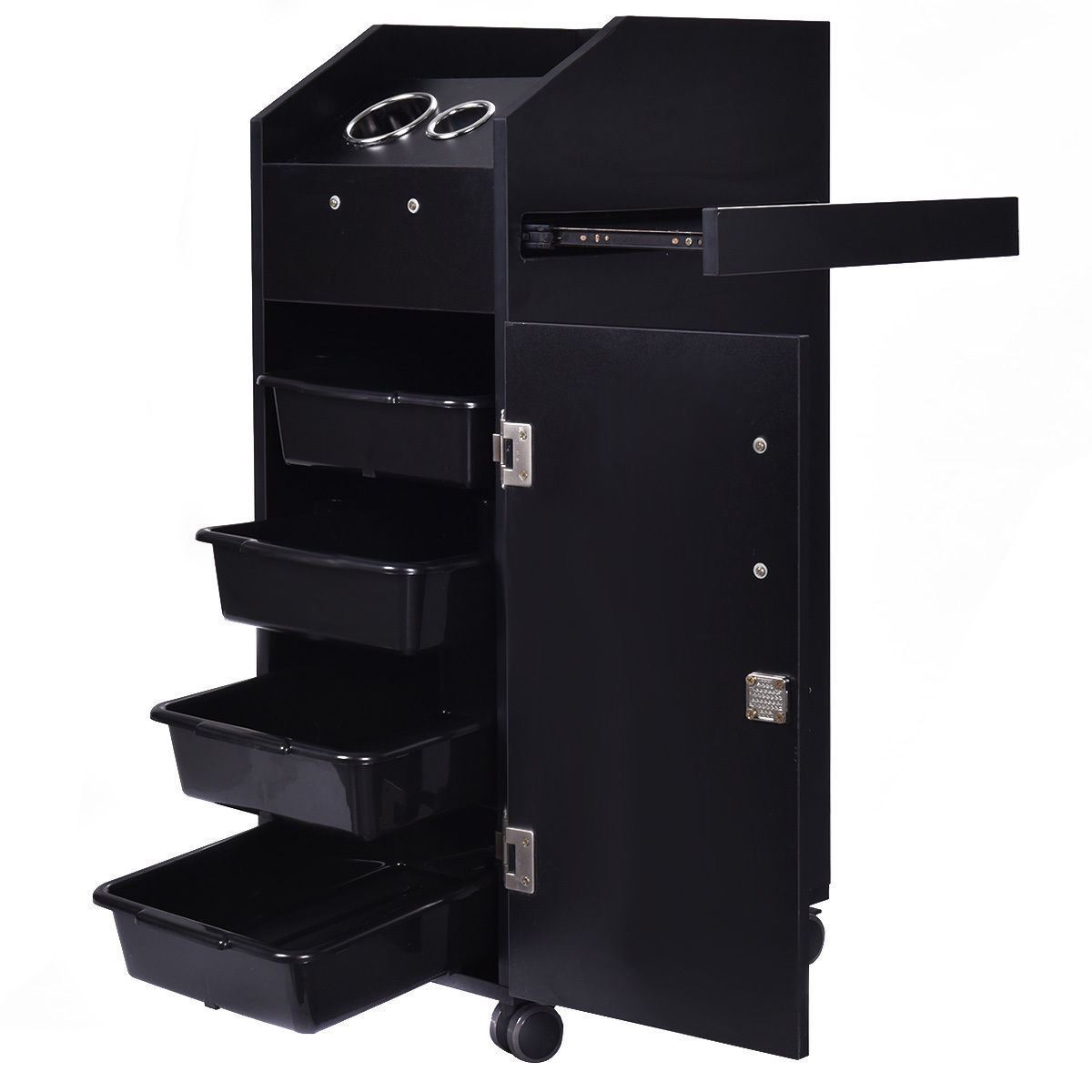 Picture of Online Gym Shop CB17059 Beauty Salon Spa Rolling Trolley 4 Storage Trays & Locking Door