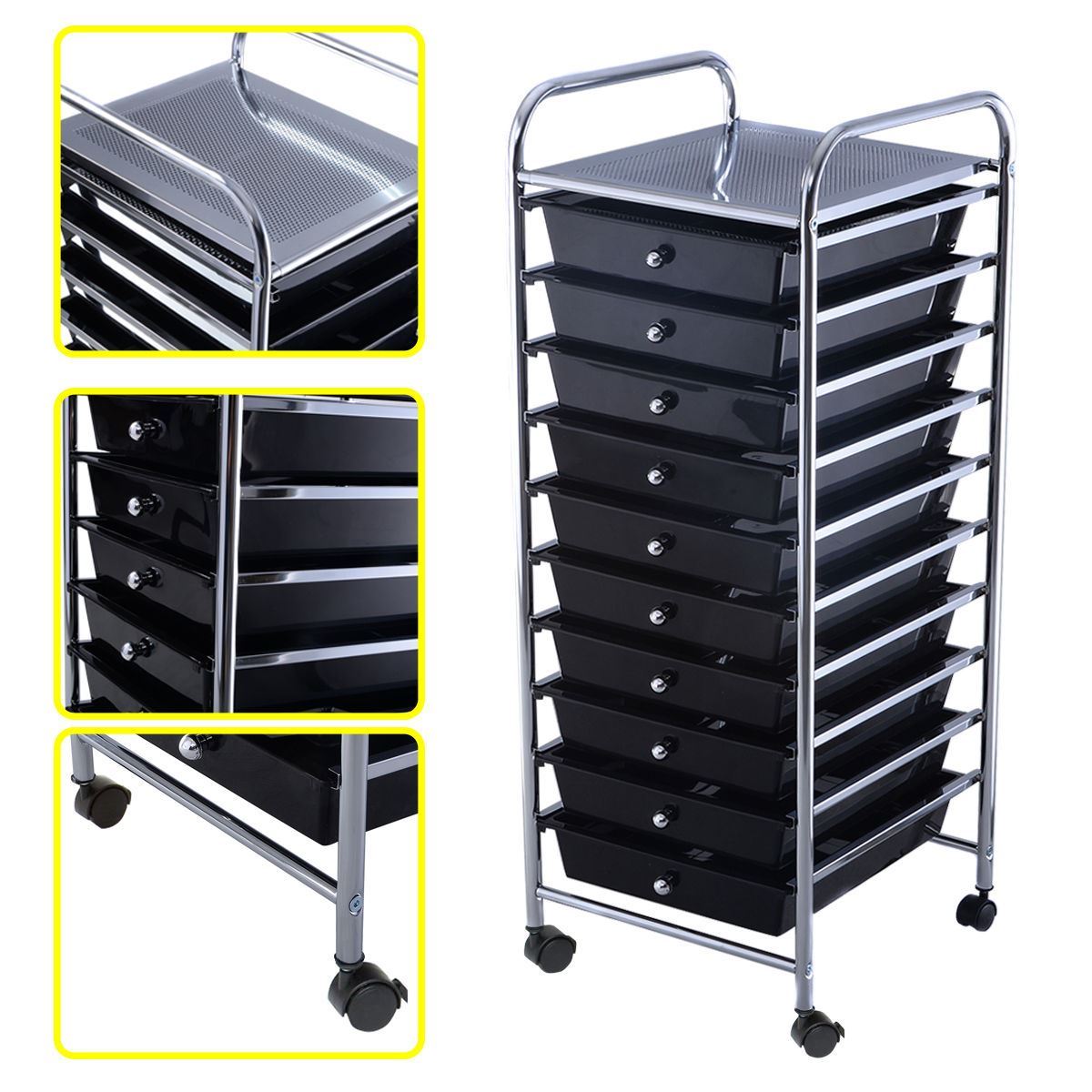 Picture of  CB16963 10 Drawer Rolling Organizer Storage Cart&#44; Black