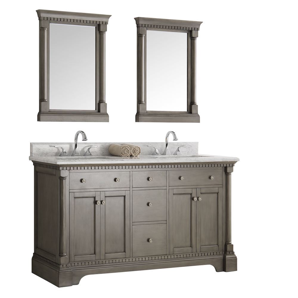 Picture of  FVN2260SA 60 in. Fresca Kingston Antique Silver Double Sink Traditional Bathroom Vanity with Mirrors