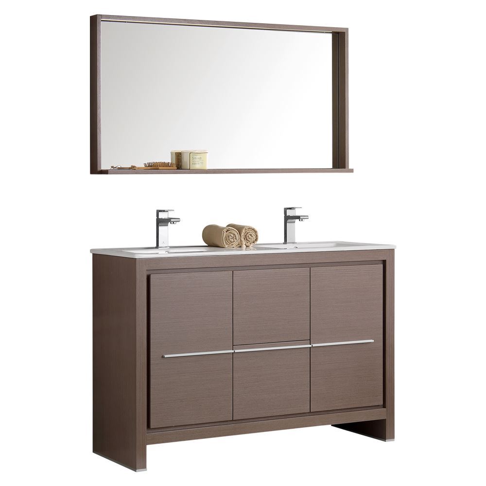 Picture of  FVN8148GO-D 48 in. Fresca Allier Gray Oak Modern Double Sink Bathroom Vanity with Mirror