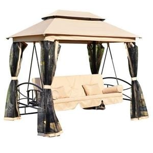 Online Gym Shop CB15546 21 x 46 x 74.5 in. Outdoor Patio Daybed Canopy Gazebo Swing - Tan with Mesh Walls -  OnlineGymShop.com