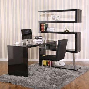 Rotating Home Office Corner Desk & Shelf Combo - Black -  Convenience Concepts, HI3118862