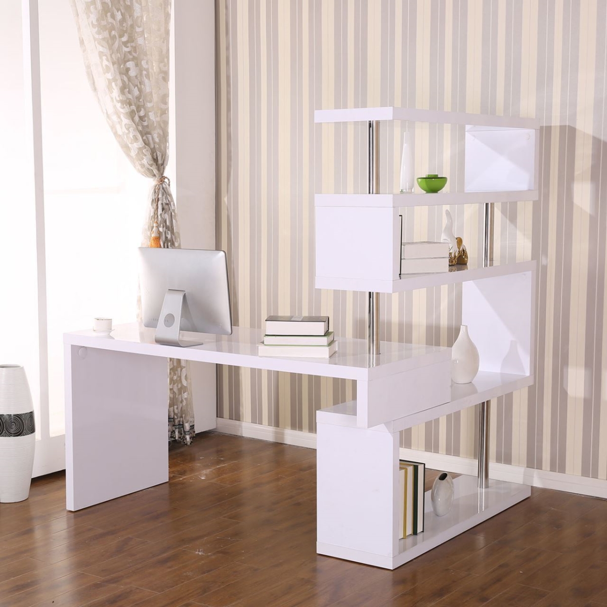 Foldable Rotating Corner Desk & Shelf Combo -  Convenience Concepts, HI3116102