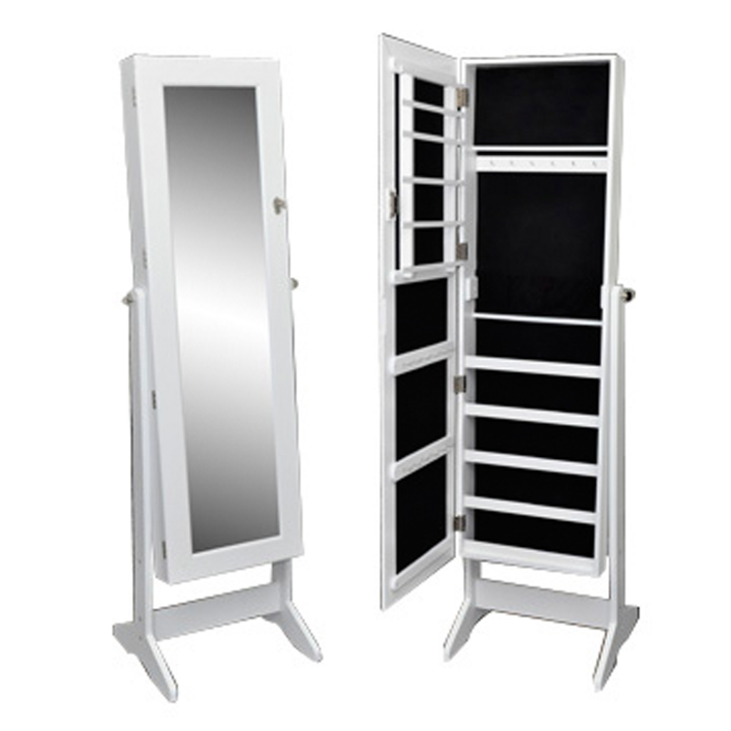 Picture of Online Gym Shop CB18242 Free Standing Jewelry Cabinet with Mirror&#44; White
