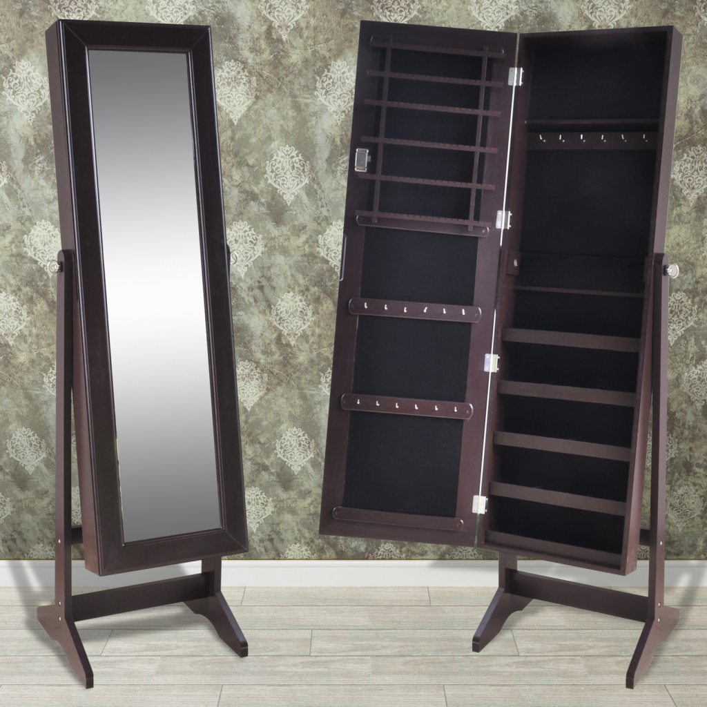 Picture of Online Gym Shop CB18248 Jewelry Cabinet with Mirror Free Standing&#44; Brown