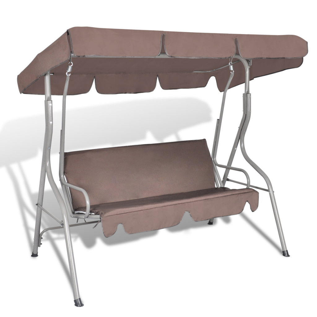 Outdoor Hanging Swing Chair with a Canopy Coffee for 3 Persons
