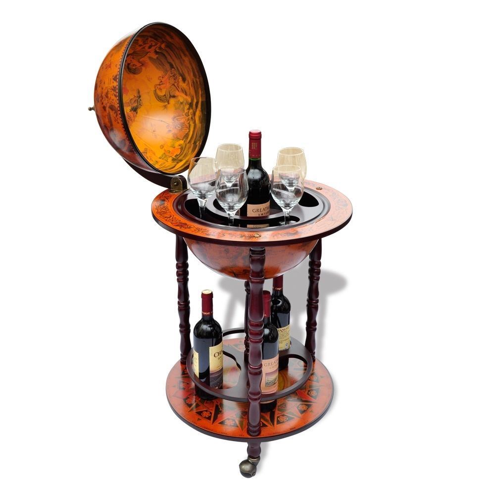 Picture of  CB18968 Vintage Wooden Globe Wine Storage Trolley Serving Bar Wine Cart