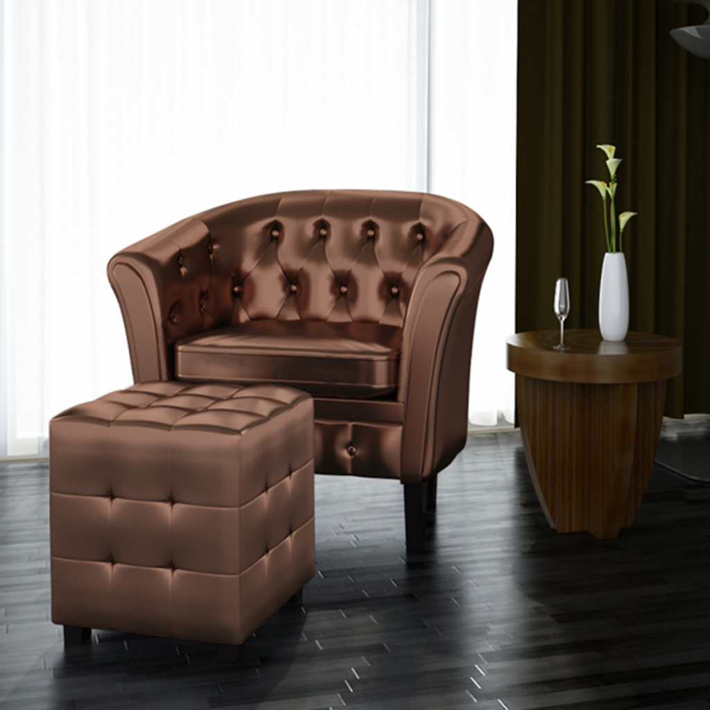 Picture of  CB18361 Artificial Leather Tub Chair Armchair with Footrest - Brown